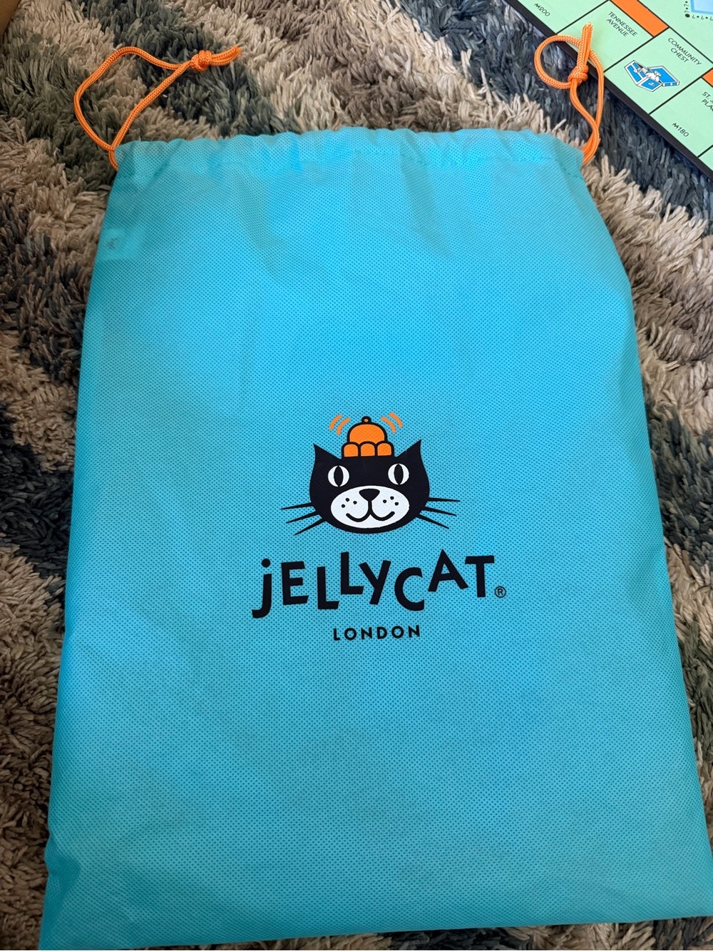 Jellycat Turquoise Cat Logo Drawstring Toy Pouch with Orange Cords